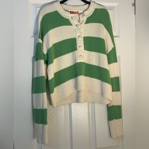 KITRI Mirabel Green Stripe Knit Sweater